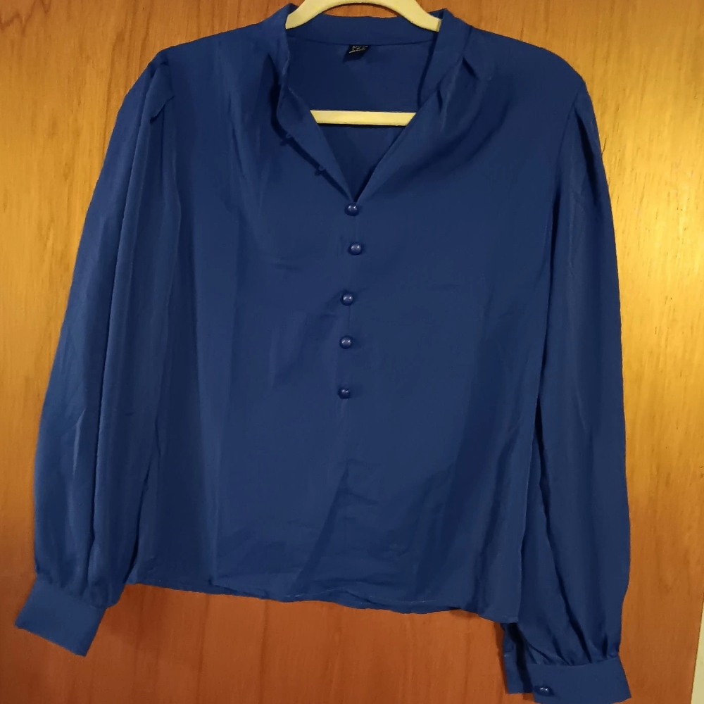 Women's Royal Blue Long Sleeve button up shirt. Perfect for the office or casual